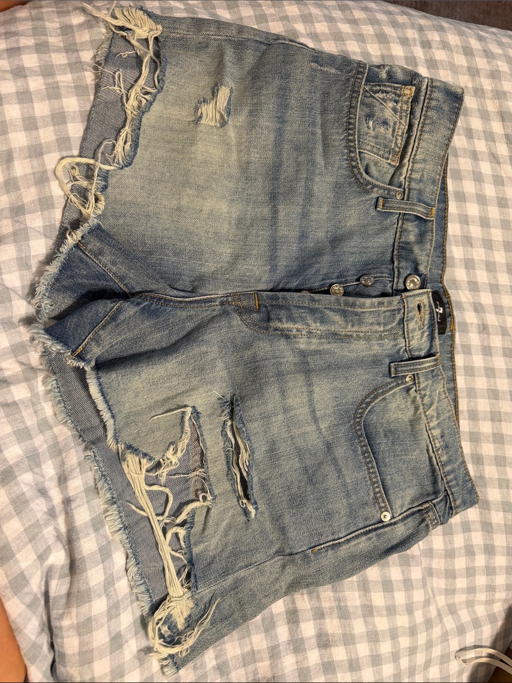 7 For All Mankind Light Wash Distressed Denim Cutoff Shorts
